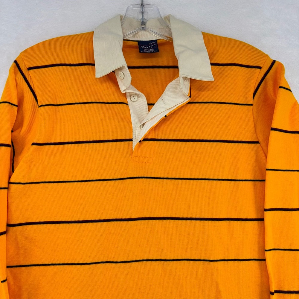Gant Rugger Kids XL 20 Orange Striped Long Sleeve Polo Rugby Shirt Made in USA